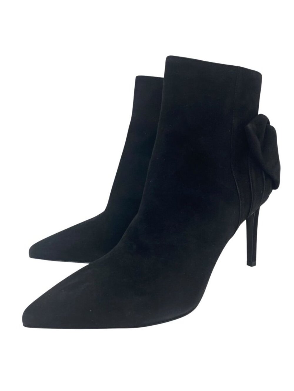 Saint Laurent Short Boots Pointed Toe Back Ribbon Stiletto Heels Suede Black